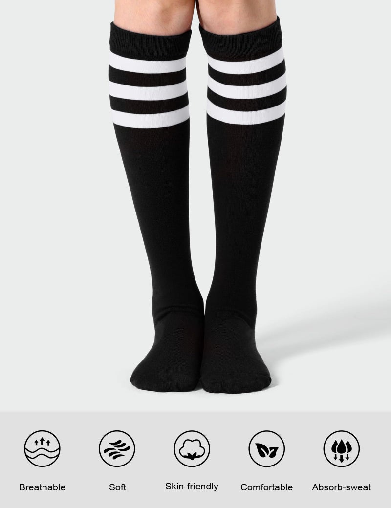 Joulli Women's Knee High Athletic Socks Stripe Tube Outdoor Sport Socks 3 Pairs, Black Mix - Image 2